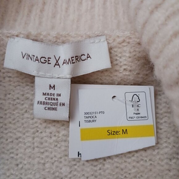 NEW Vintage America Size M Western Boho Cream Cowlneck Cream Sweater - Picture 7 of 11